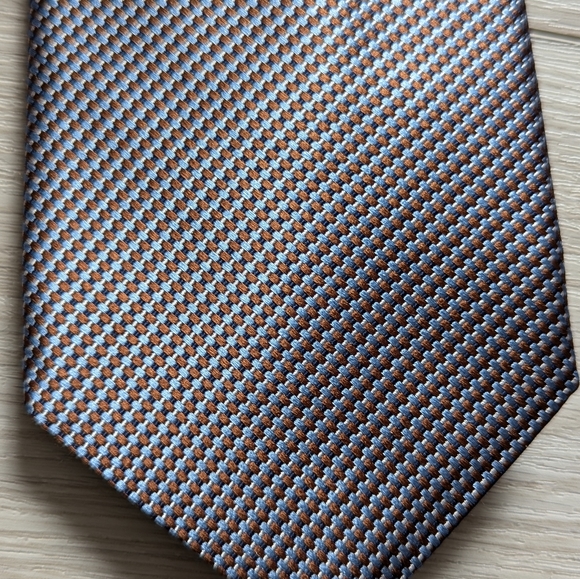 Blue and Brown Silk Biederman Tie - Picture 7 of 7
